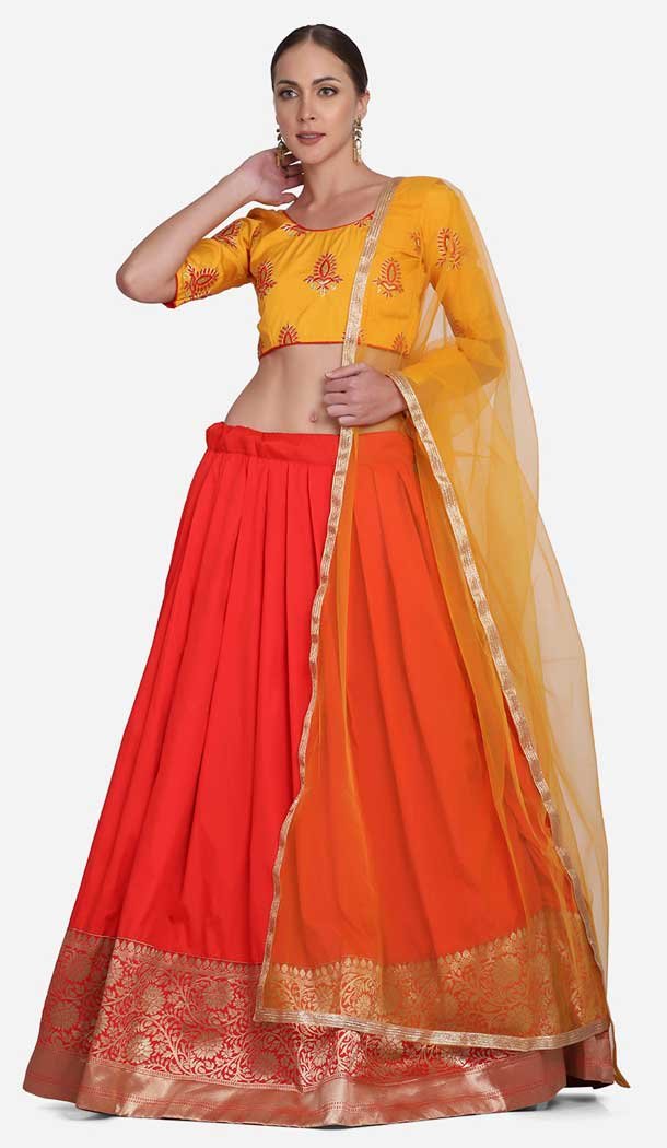 Taffeta Silk Embroidery Work Party Wear Women Lehenga Choli in Orange -4380154099