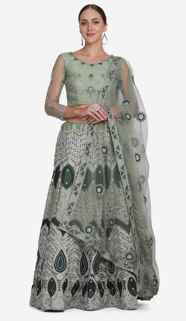 Net Embroidery Work Party Wear Women Lehenga Choli in Pista Green -4380154100