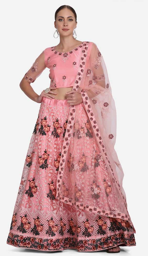 Net Embroidery Work Party Wear Women Lehenga Choli in Pink -4380154101