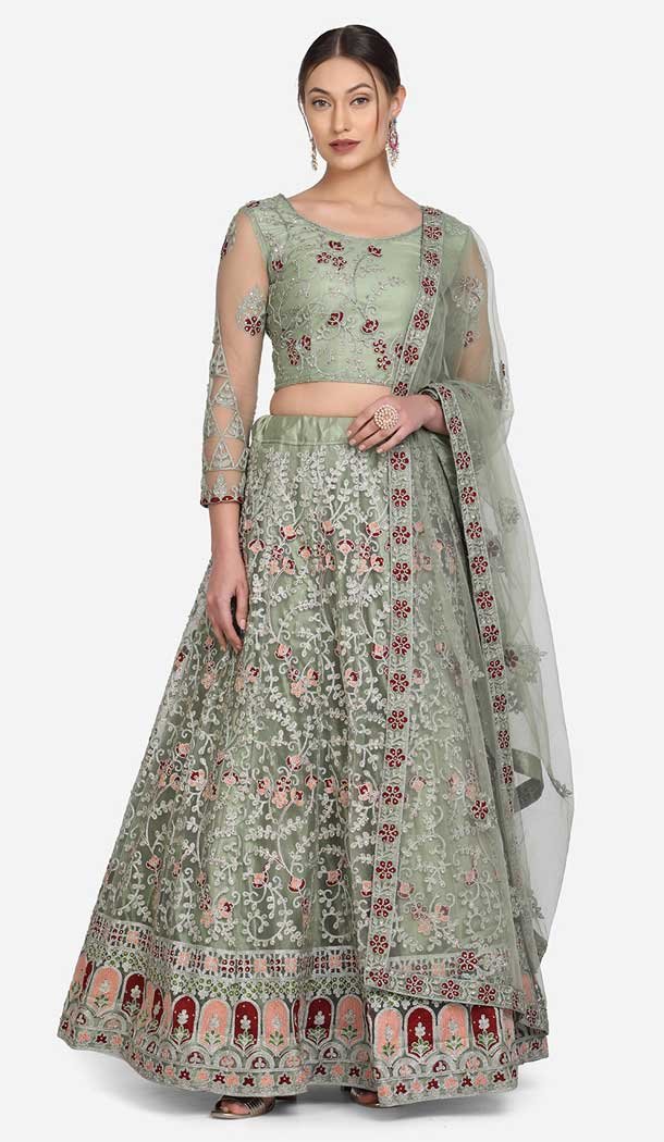 Pista Green Color Net Embroidery Work Plus Size Lehenga Choli -4386154135