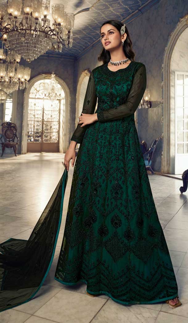 Green Color Butterfly Net Embroidery Work Pakistani Anarkali Salwar Kameez -4402154246