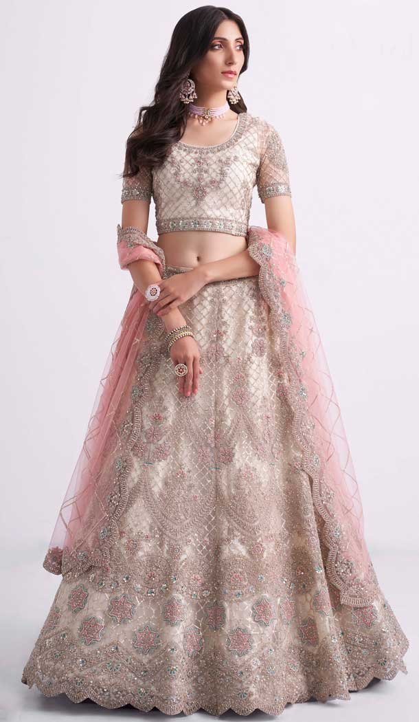 Off White Color Net Sequence Embroidery  Work Bridal Wedding Lehenga Choli -4403154255