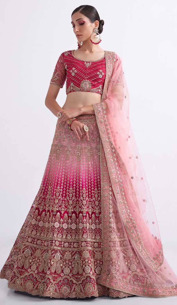 Pink Color Net Sequence Embroidery Work Bridal Wedding Lehenga Choli -4403154257