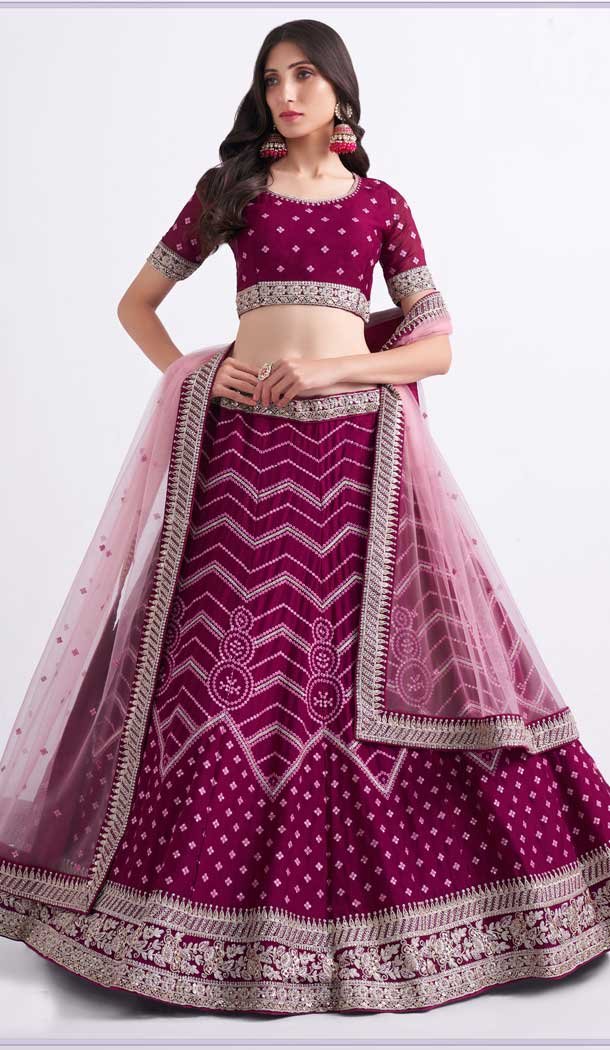 Magent Color Silk Georgette Sequence Embroidery Work Bridal Wedding Lehenga Choli -4403154258