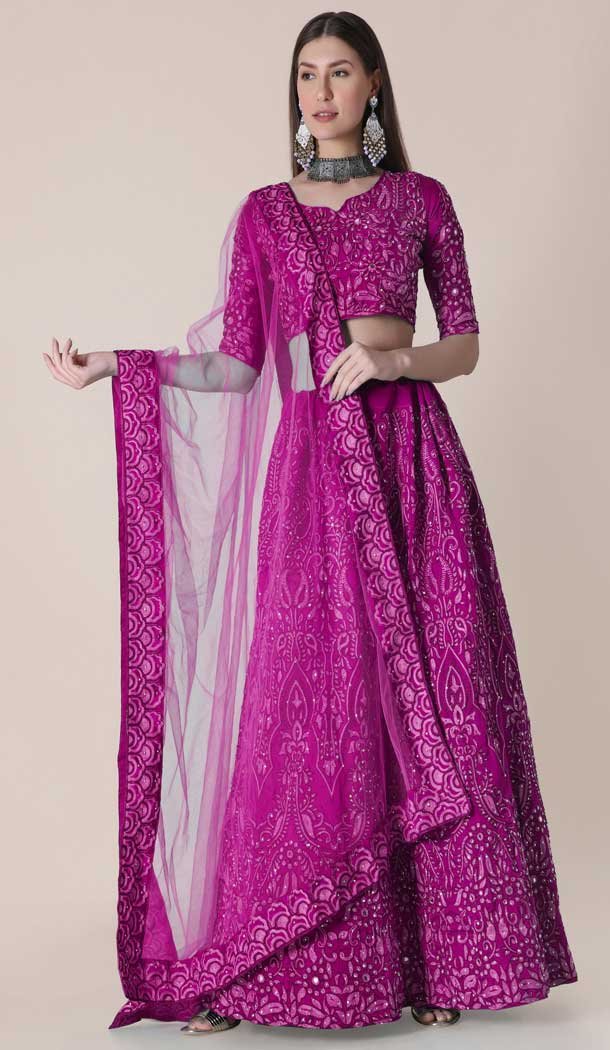 Magenta Color Taffeta Silk Embroidery Work Party Wear Lehenga Choli -4407154279