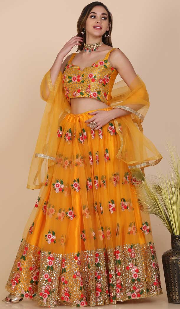 Net Embroidery Stone Work Party Wear Lehenga Choli in Yellow -4408154289