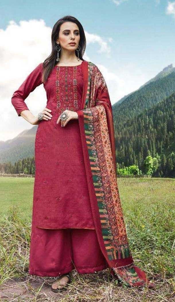 Pink Color Pashmina With Embroidery Work Casual Wear Palazzo Suit -4418154408