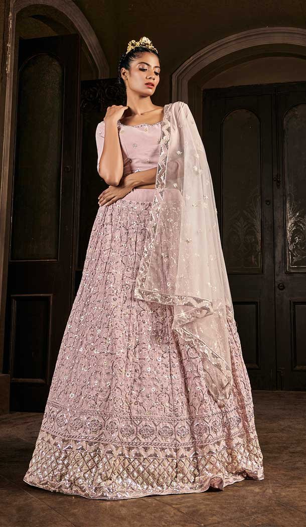 Dusty Pink Color Georgette Embroidery Designer Women Lehenga Choli -4420154419