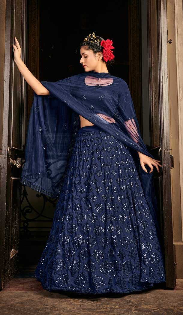 Navy Blue Color Georgette Embroidery Designer Women Lehenga Choli -4420154421