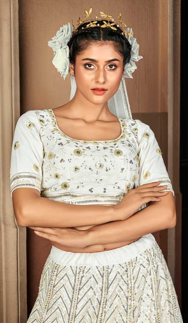 Tranquil White Color Georgette Embroidery Designer Women Lehenga Choli -4420154423