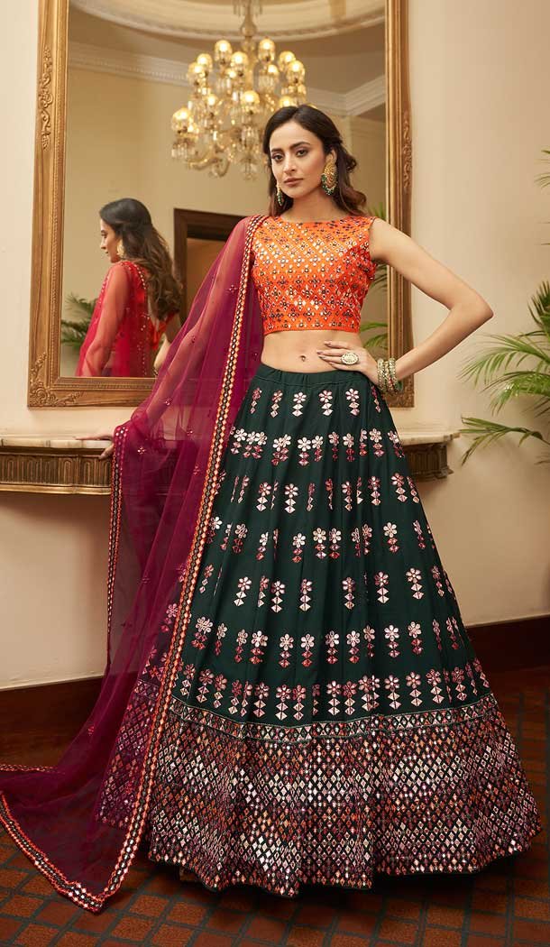 Georgette Thread Embroidery Work Designer Women Lehenga Choli in Green -4421154425