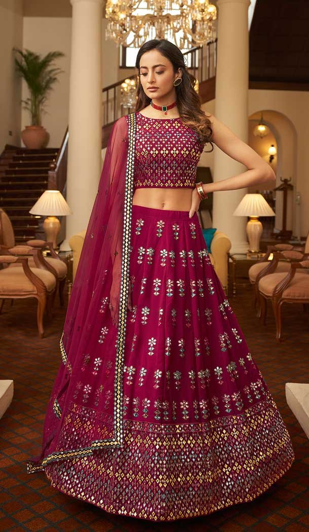 Georgette Thread Embroidery Work Designer Lehenga Choli in Deep Pink -4421154426