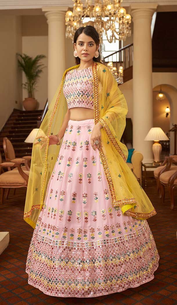 Georgette Thread Embroidery Work Designer Lehenga Choli in Pink -4421154428