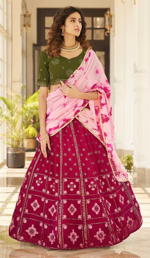 Thread Embroidery Work Georgette Women Lehenga Choli in Deep Pink -4422154429