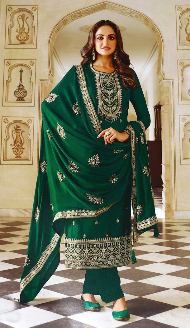 Green Color Dola Silk Designer Party wear Salwar Suit – 4438154542