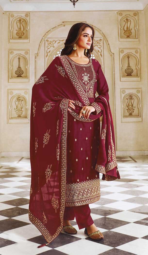 Maroon Color Dola Silk Designer Party Wear Salwar Suit – 4438154543