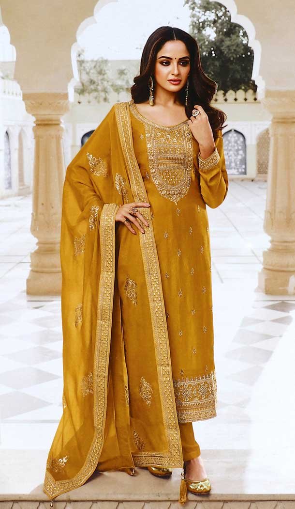 Yellow Color Dola Silk Designer Party wear Salwar Suit – 4438154544