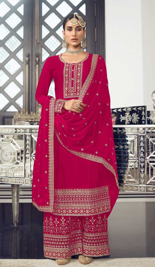 Pink Color Dola Silk Pakistani Palazzo Salwar Suit – 4447154596