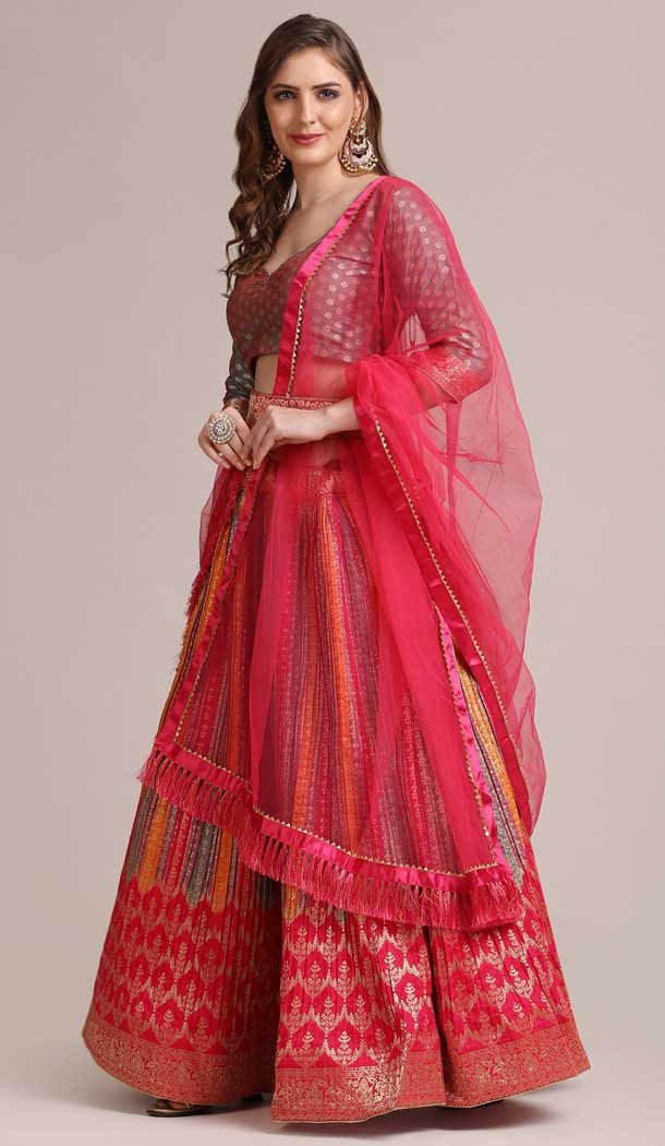 Gold Woven Work Jacquard Silk Traditional Wear Lehenga Choli In Multicolor -4426154464