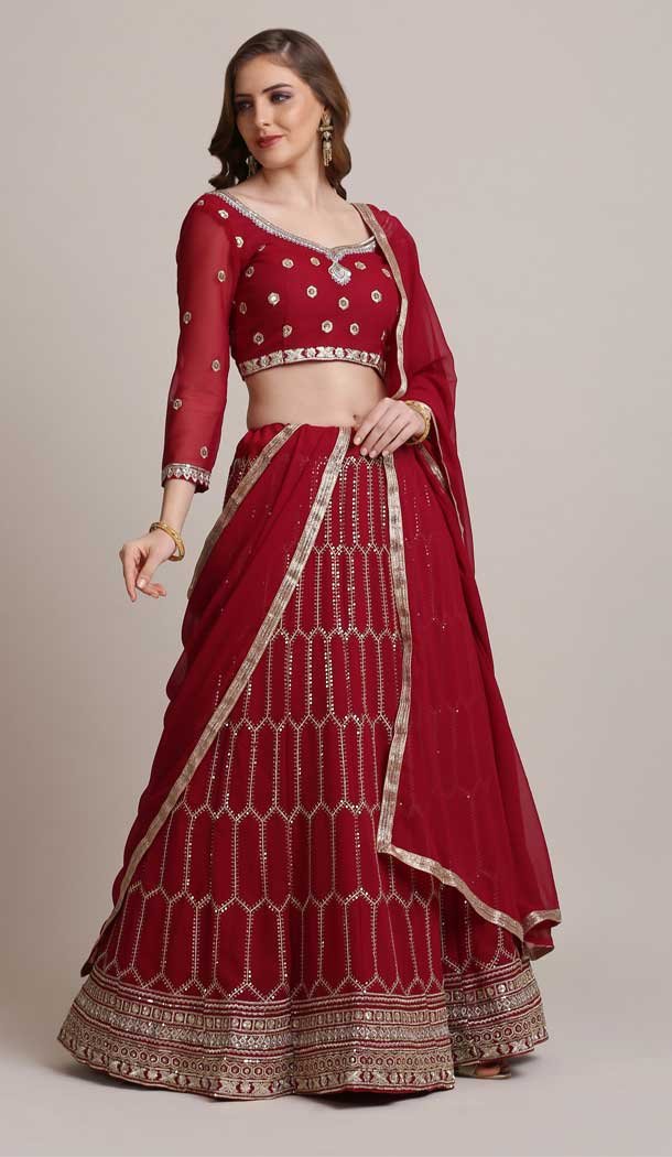 Maroon Jacquard Silk Sequence Work Traditional Wear Lehenga Choli -4426154476