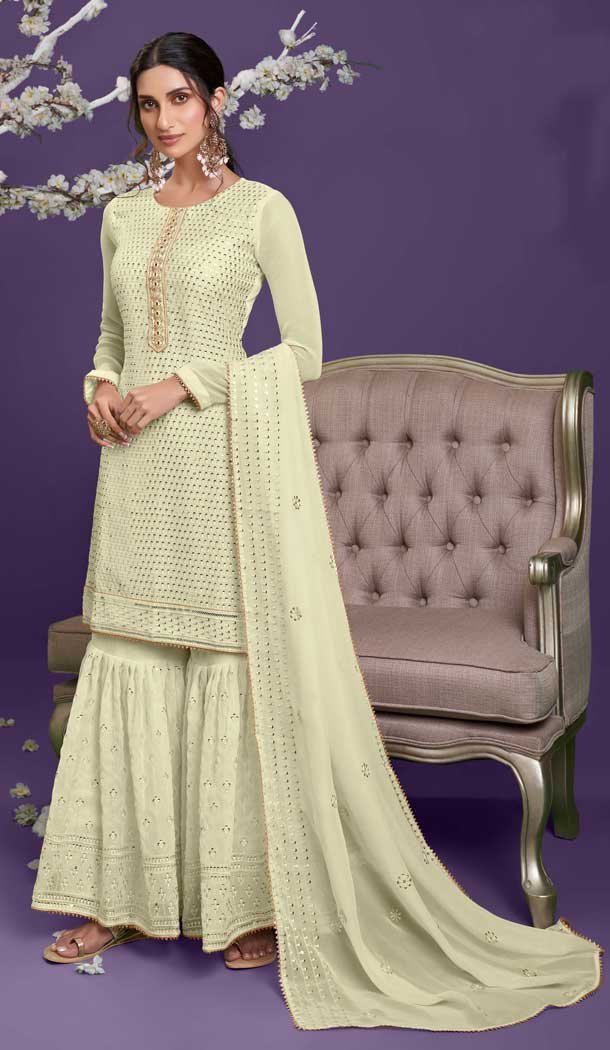 Lemon Yellow Color Georgette Embroidery Work Designer Women Sharara Suit -4432154516