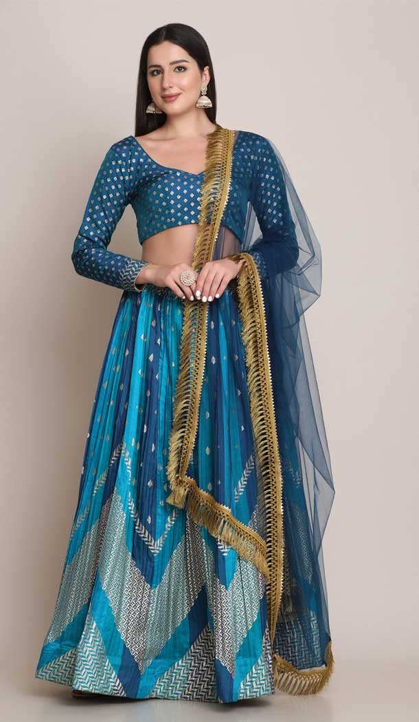 Sky Blue Color Silk Blend Zari Woven Work Traditional Women Lehenga Choli -4427154480