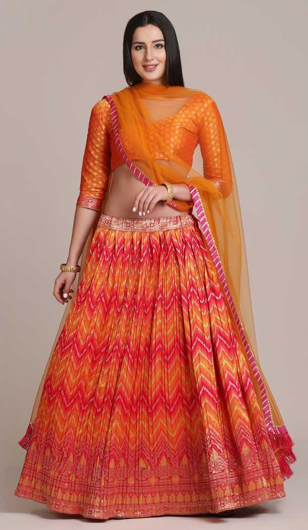 Charming Orange Color Silk Blend Zari Woven Traditional Women Lehenga Choli -4427154482