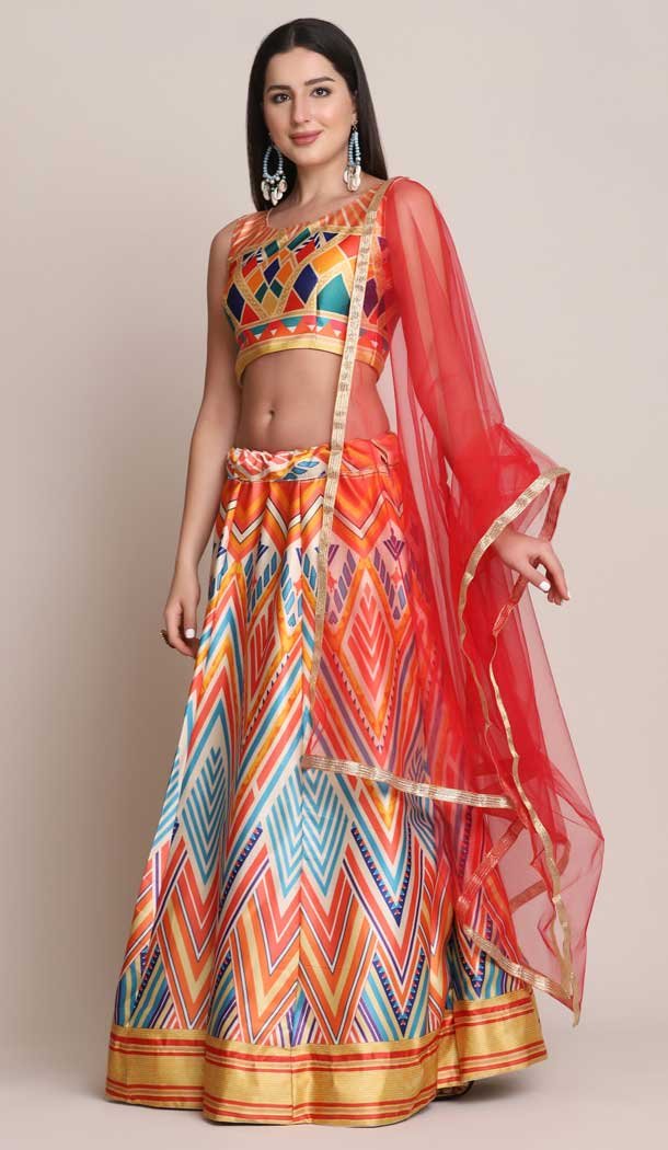 Gota Zari Printed Traditional Women Lehenga Choli in Multi color -4427154485