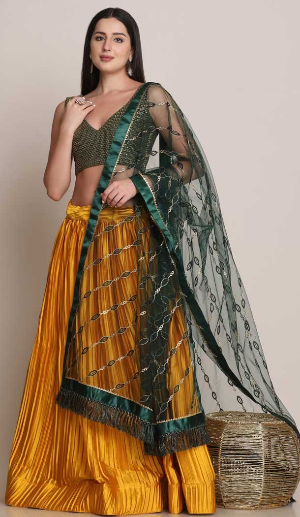 Satin Silk Embroidery Traditional Women Lehenga Choli in Mustard Yellow -4427154486