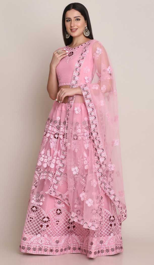 Net Embroidery Traditional Women Lehenga Choli in Rose Pink -4427154487