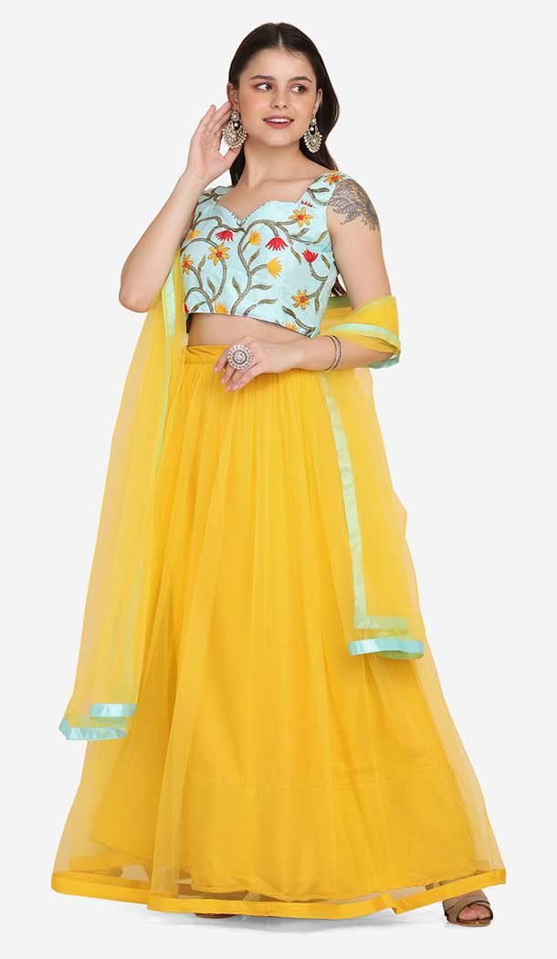 Yellow Color Net Fancy Evening Wear Lehenga Choli – 4449154604