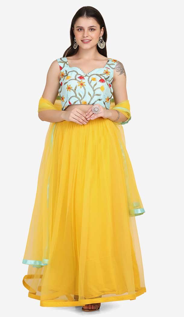 Yellow Color Net Fancy Evening Wear Lehenga Choli – 4449154604