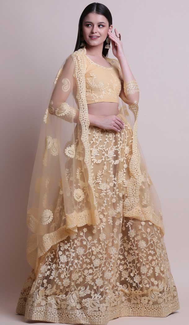 Cream Color Net Fancy Evening Wear Lehenga Choli – 4449154606