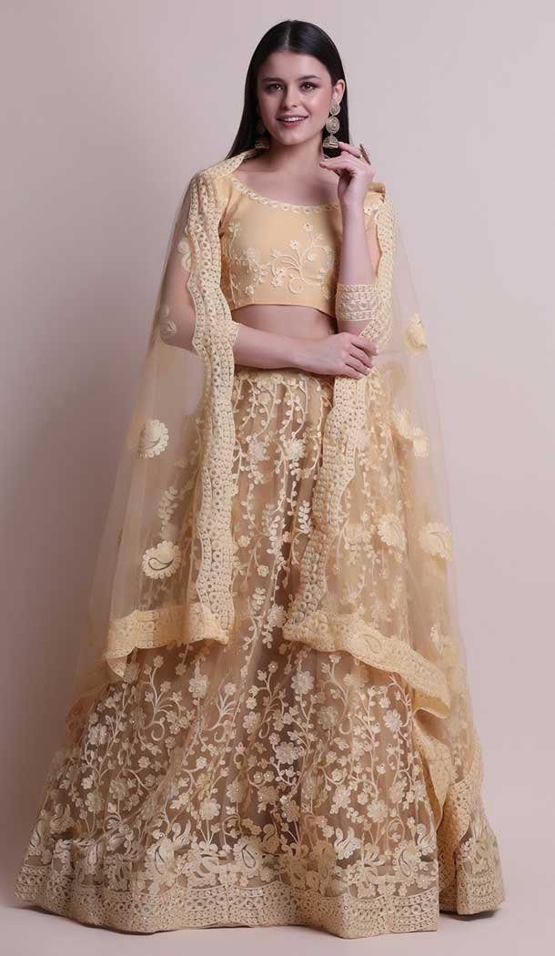 Cream Color Net Fancy Evening Wear Lehenga Choli – 4449154606