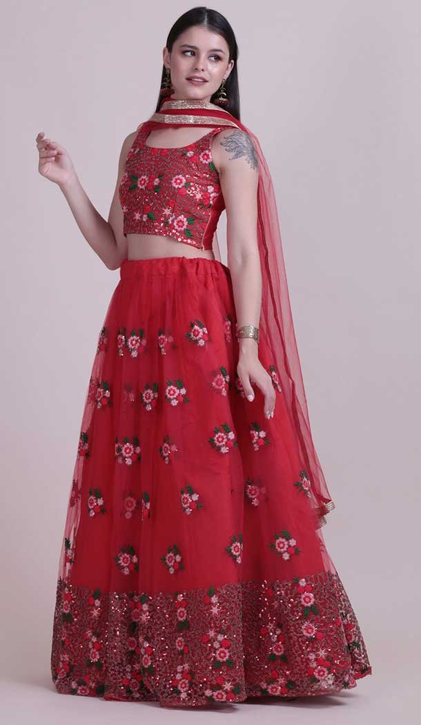 Red Color Net Fancy Evening Wear Lehenga Choli – 4449154609