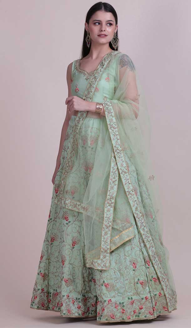 Pista Green Color Taffeta Silk Fancy Evening Wear Lehenga Choli – 4449154610