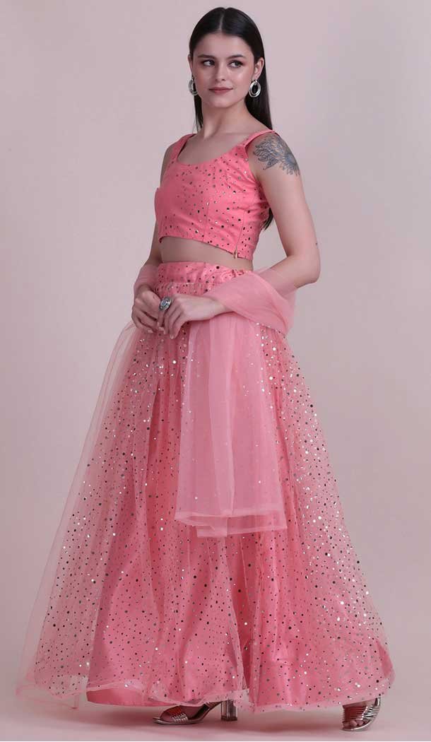 Soft Pink Color Net Fancy Evening Wear Lehenga Choli – 4449154613