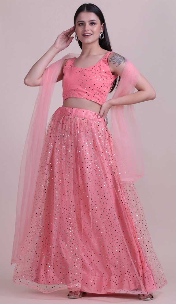 Soft Pink Color Net Fancy Evening Wear Lehenga Choli – 4449154613