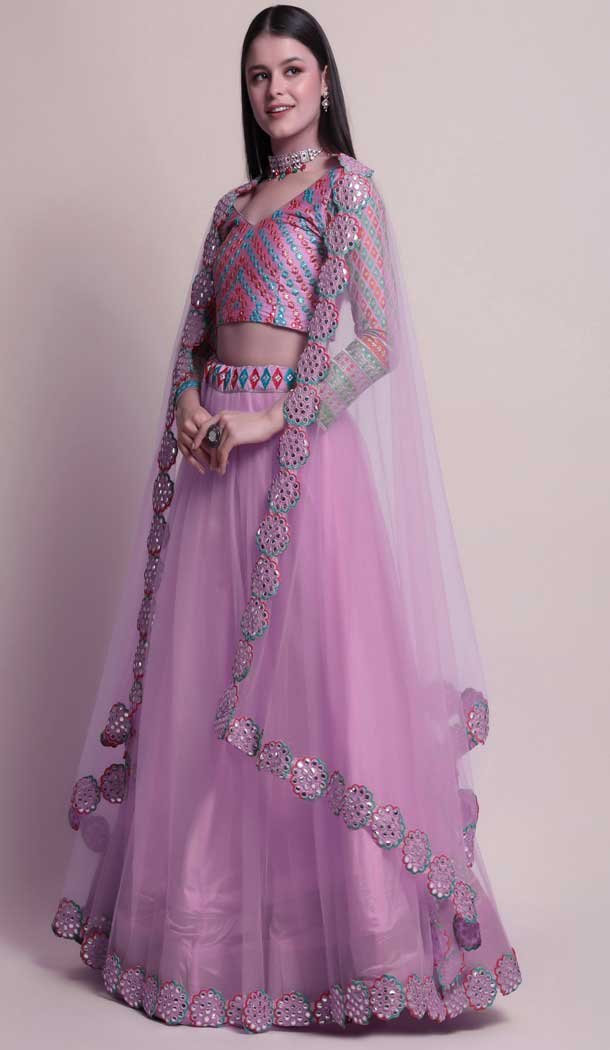 Lilac Color Net Fancy Evening Wear Lehenga Choli – 4449154614