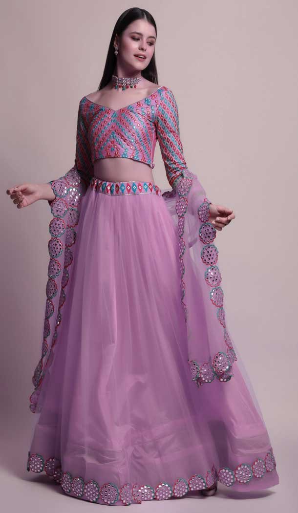 Lilac Color Net Fancy Evening Wear Lehenga Choli – 4449154614