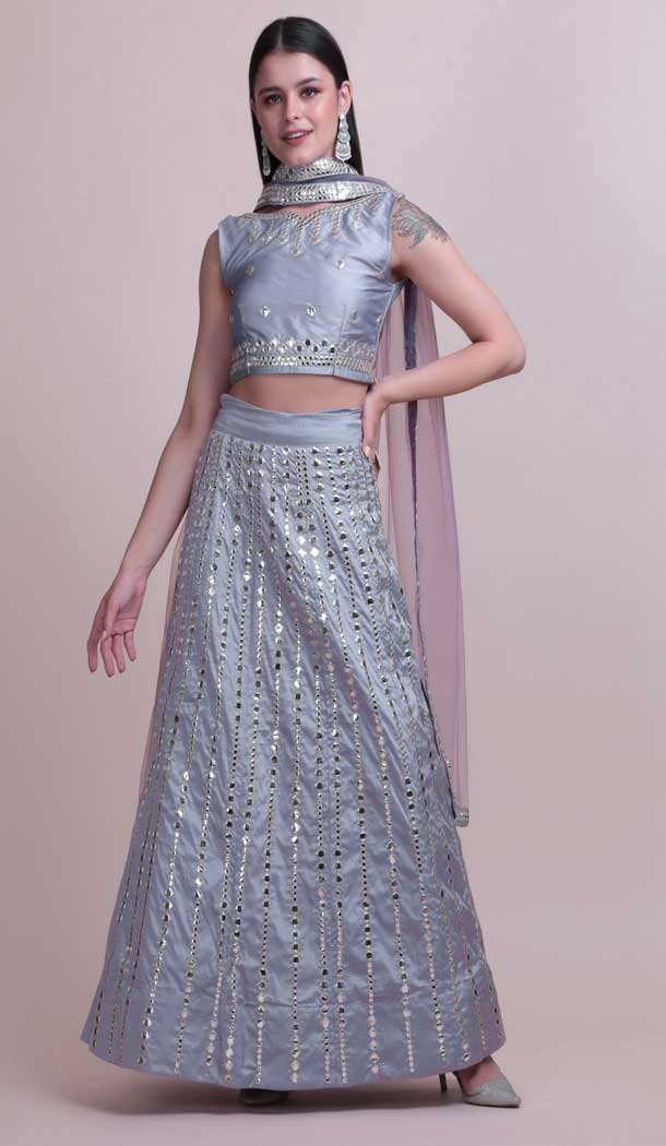 Grey Color Taffeta Silk Fancy Evening Wear Lehenga Choli – 4449154617