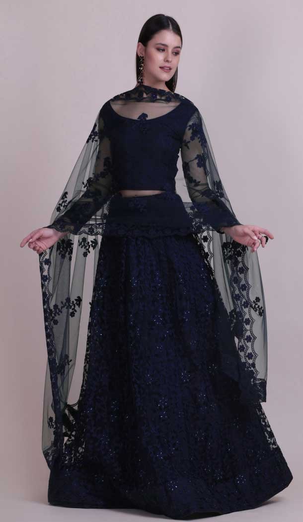 Navy Blue Color Net Fancy Evening Wear Lehenga Choli – 4449154618