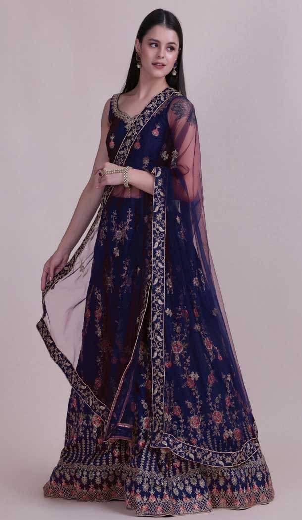 Royal Blue Color Taffeta Silk Fancy Evening Wear Lehenga Choli – 4449154620