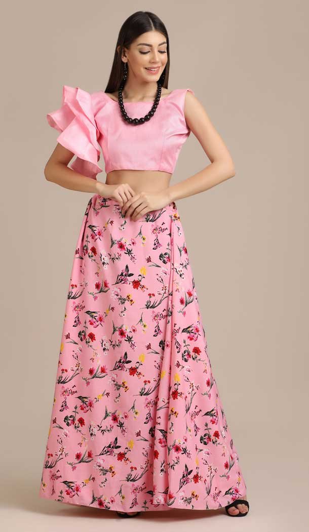 Pink Color Crepe Printed Stylish Evening Wear Lehenga – 4453154643