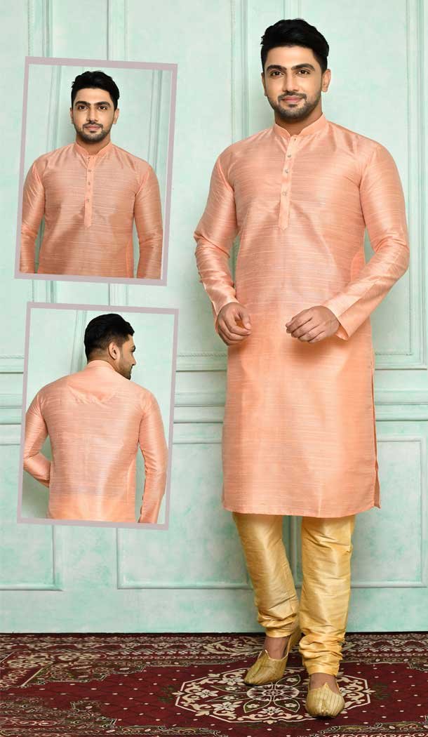 Light Pink Color Art silk Designer Festival Wear Men’s Plus Size Kurta Pajama -4455154690