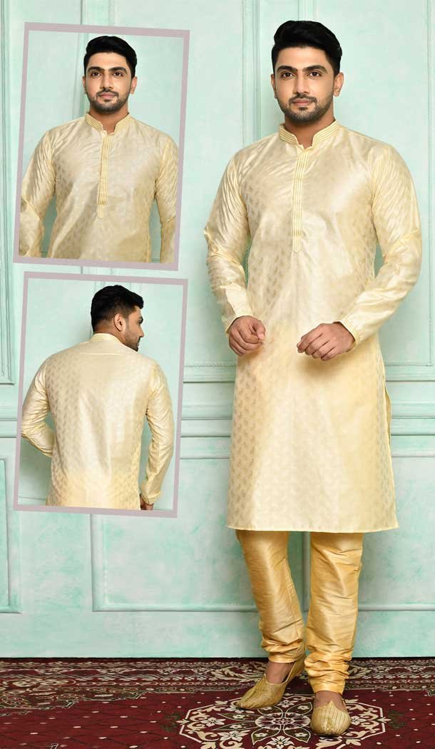 Exotic Cream Color Brocade Designer Wear Men’s Plus Size Kurta Pajama -4455154692