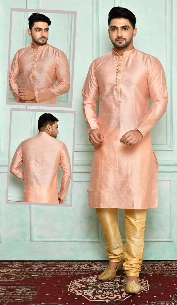 Majesty Pink Color Brocade Designer Wear Men’s Plus Size Kurta Pajama -4455154693