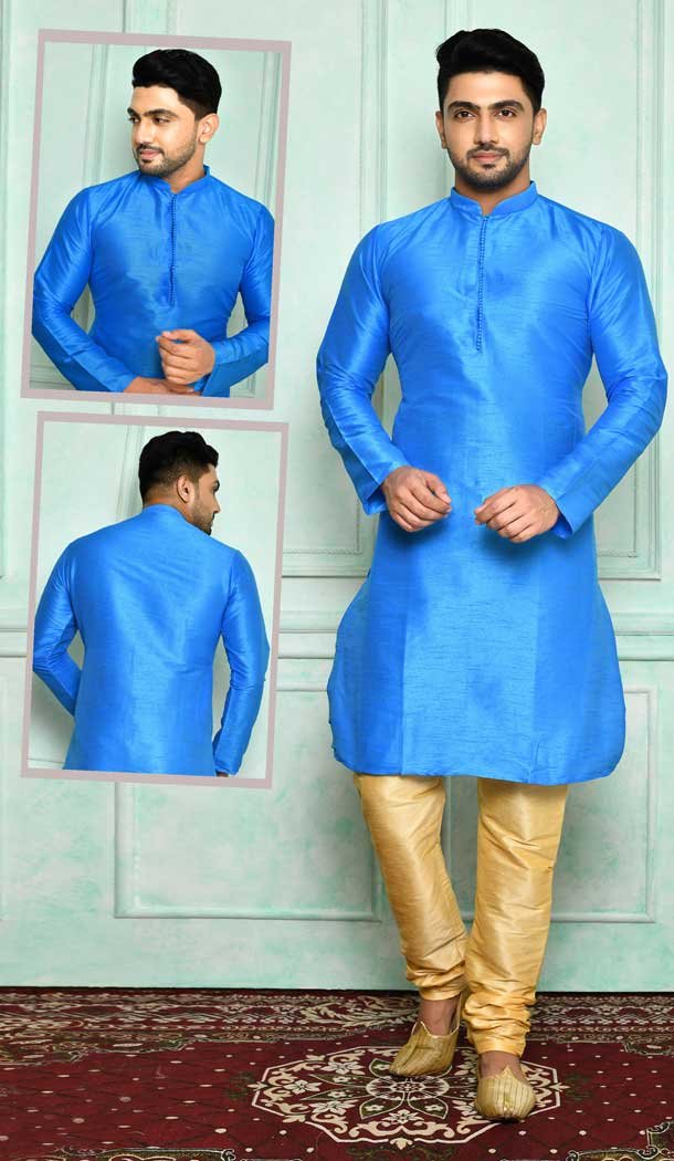 Light Blue Color Art Silk Designer Wear Men’s Plus Size Kurta Pajama -4455154695