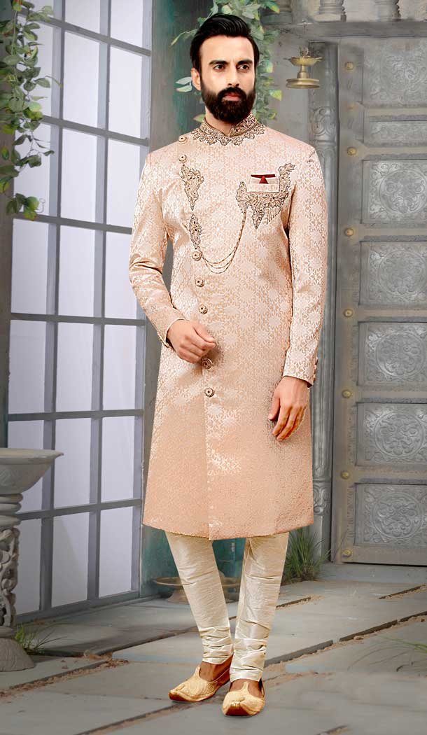 Light Pink Brocade Designer Festival Wear Men’s Sherwani in Plus Size -4456154710