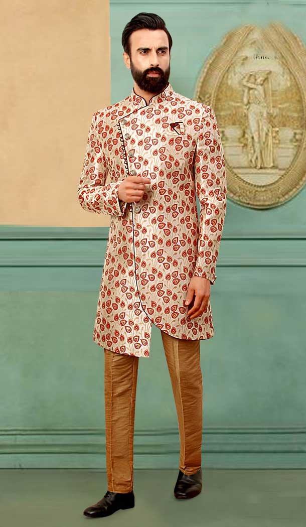 Maroon Brocade Designer Festival Wear Men’s Sherwani in Plus Size -4456154719